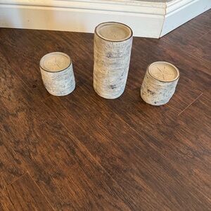 Rustic Birch Wood Candle Holders Set